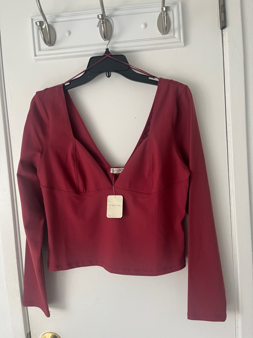Free People Deep Burgundy V-Neck Long Sleeve Top